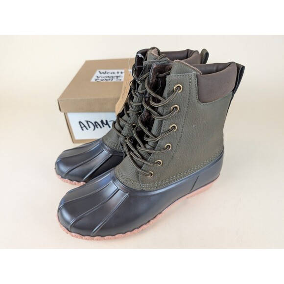 Weatherproof Vintage Adam II Duck Boot Mens 8 Green Brown Faux Leather Shoes NWB